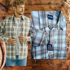 Plaid Pearl Snap Men Wrangler Shirt Size XXL 2X L Grandpa Core Wash Work New